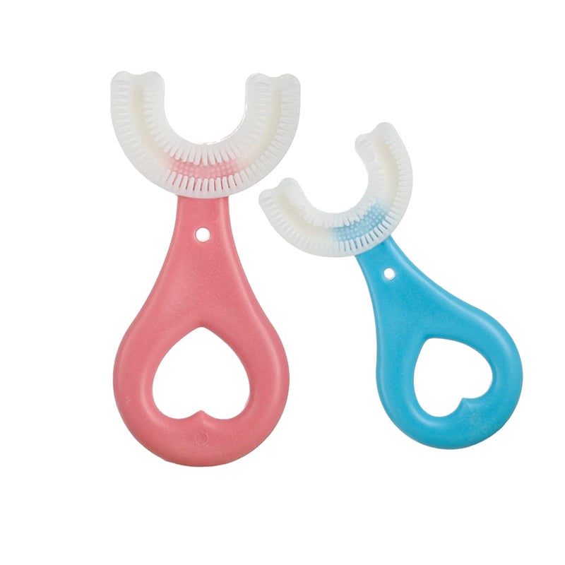 claiol 2 Pcs U-Shaped Kids Toothbrush, Premium Soft Manual Training Toothbrush for Kids 2-6 Years Old. (Blue+Pink) - Image 1
